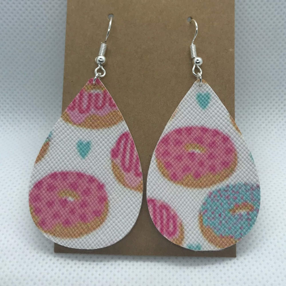 3/$15 Donut faux leather handmade earrings